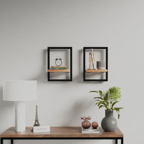 Wall Shelves 2 Pcs Solid Wood Acacia And Steel