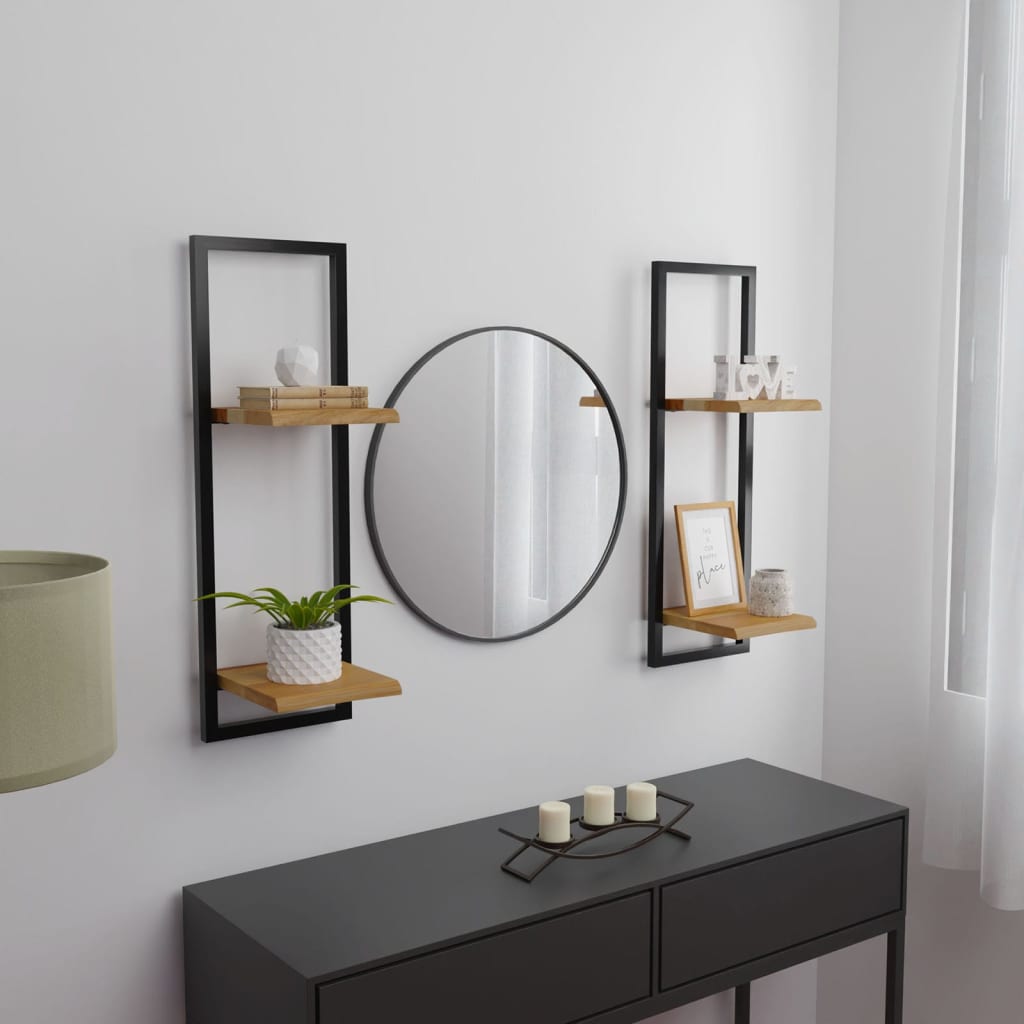 Wall Shelves 2 Pcs Solid Wood Acacia And Steel