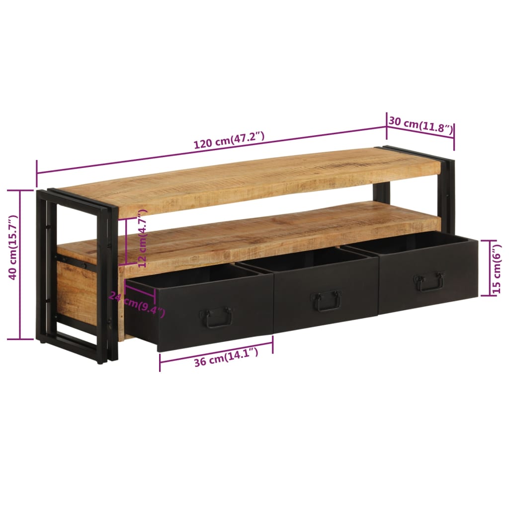 Tv Cabinet 120X30X40 Cm Solid Wood Mango