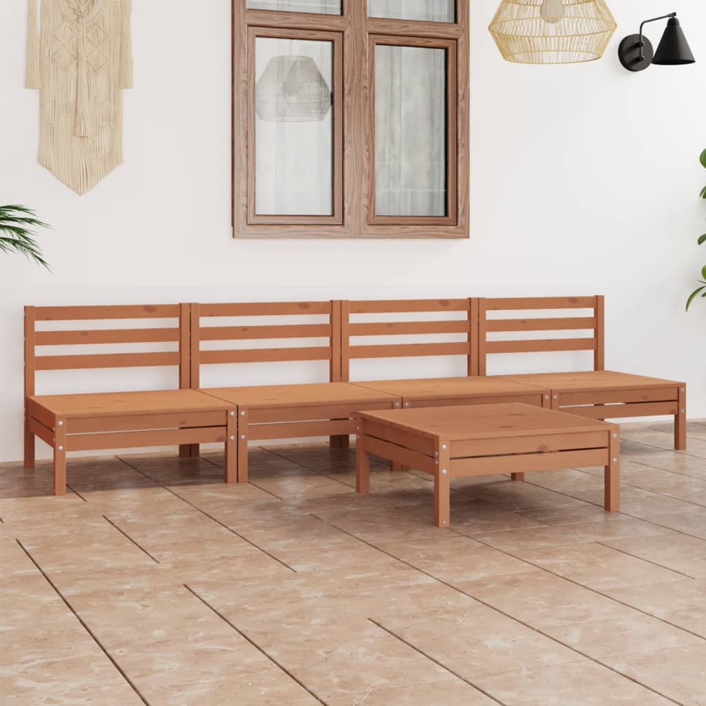 5 Piece Garden Lounge Set Solid Pinewood