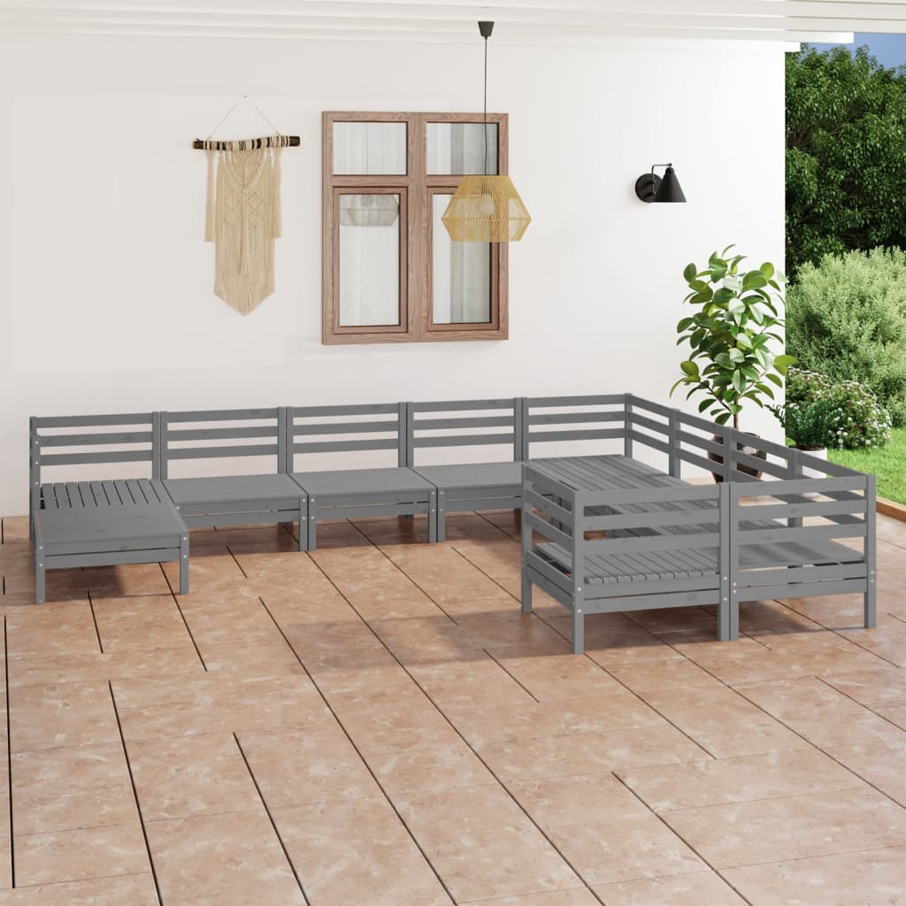 10 Piece Garden Lounge Set Solid Wood Pine
