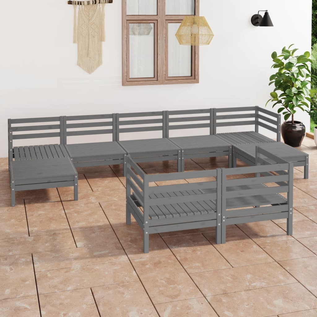 9 Piece Garden Lounge Set Solid Wood Pine