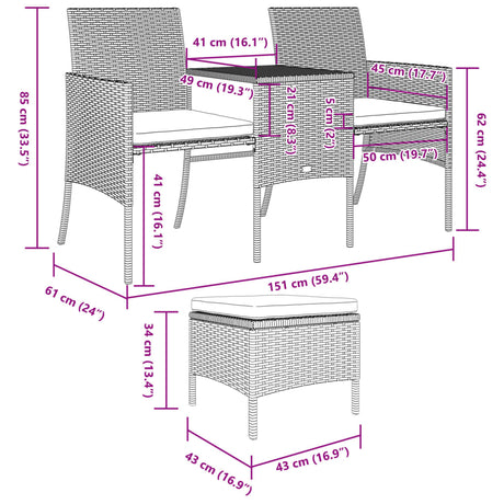 Garden Sofa 2-Seater With Table And Stools Poly Rattan