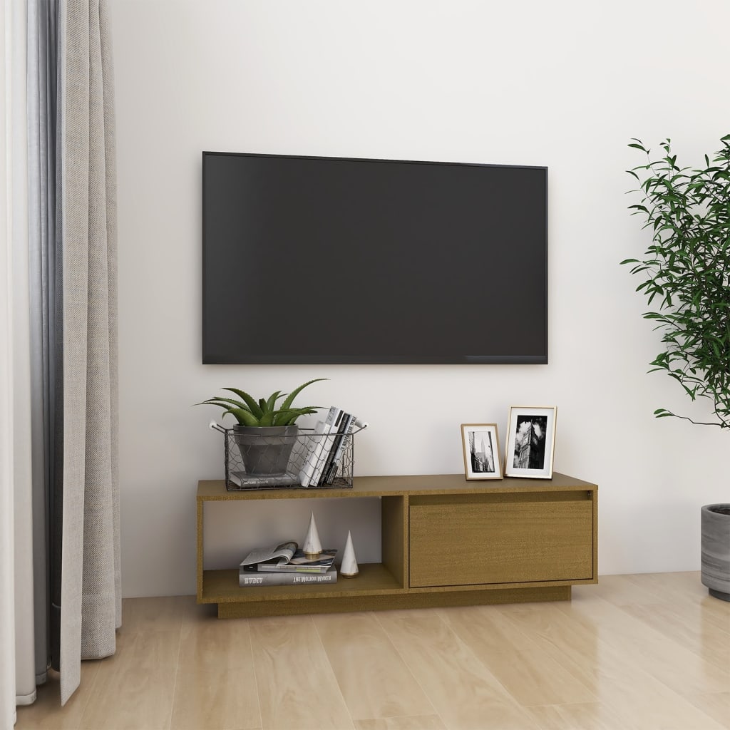Tv Cabinet 110X30X33.5 Cm Solid Pinewood