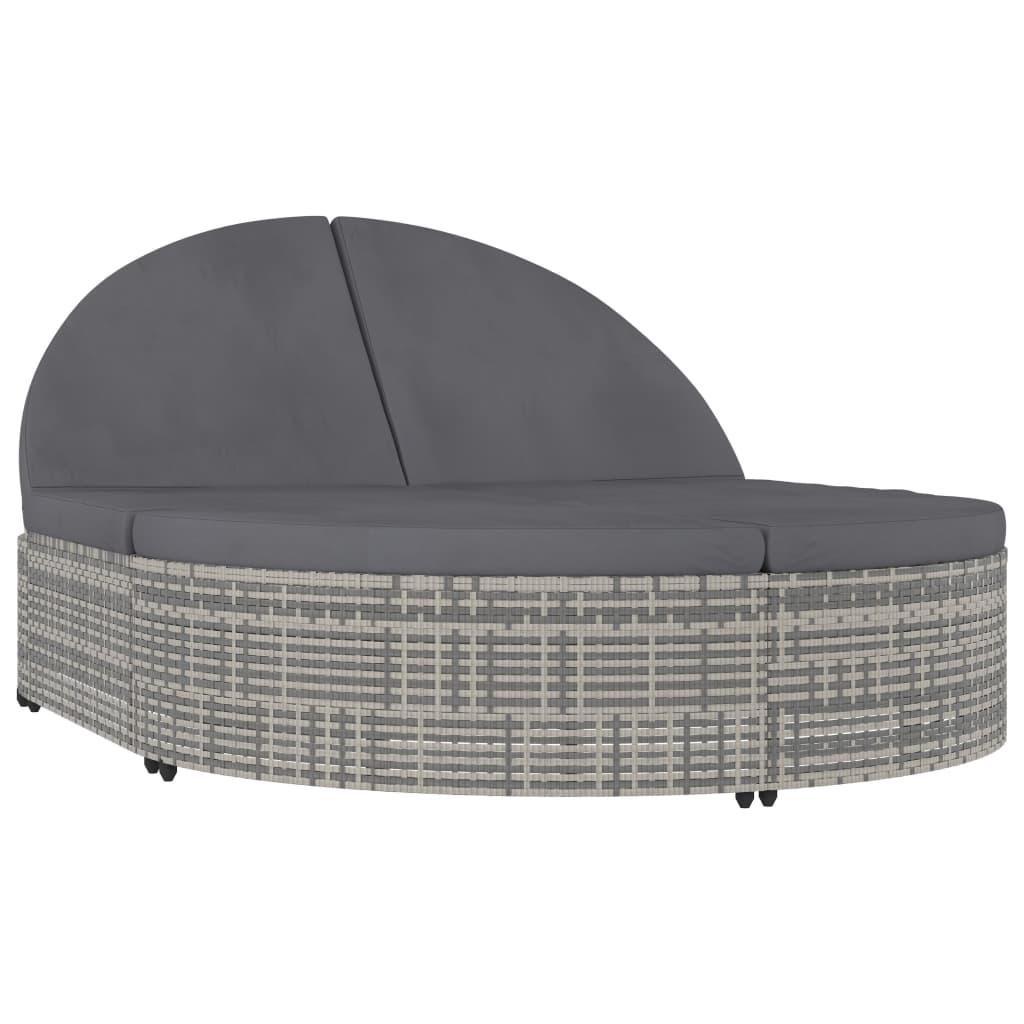 2-Person Sun Lounger With Cushions Poly Rattan Grey