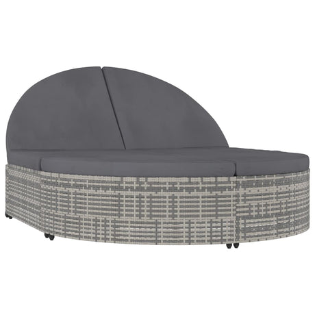2-Person Sun Lounger With Cushions Poly Rattan Grey