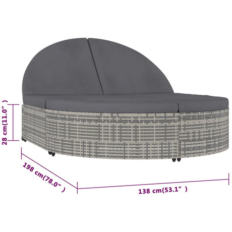 2-Person Sun Lounger With Cushions Poly Rattan Grey