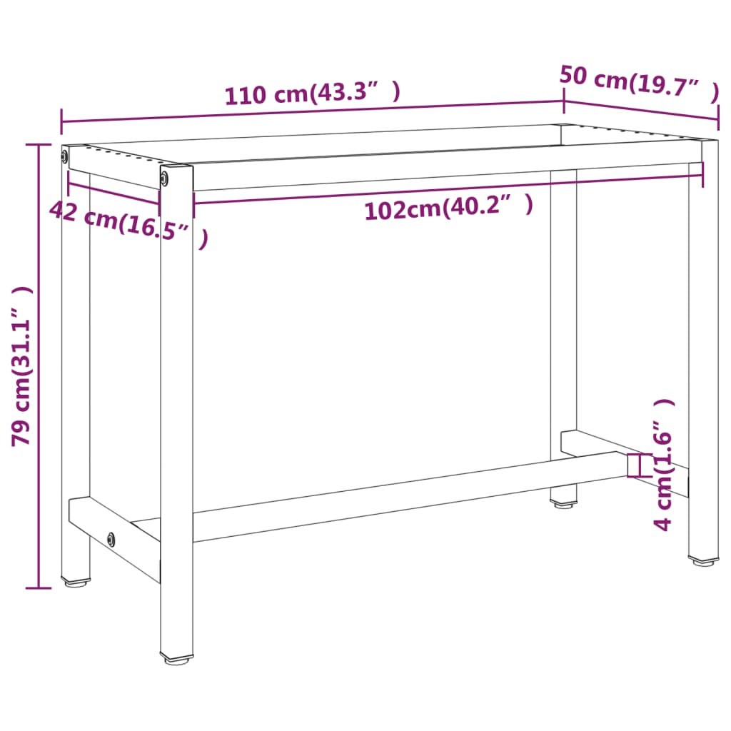 Work Bench Frame Matte Black And Matte Red Metal
