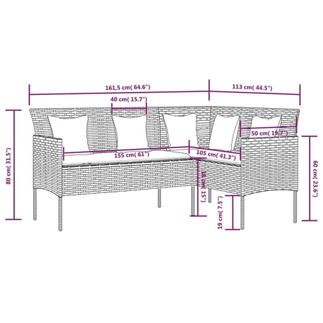 5 Piece L-Shaped Couch Sofa Set With Cushions Poly Rattan