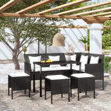 5 Piece L-Shaped Couch Sofa Set With Cushions Poly Rattan