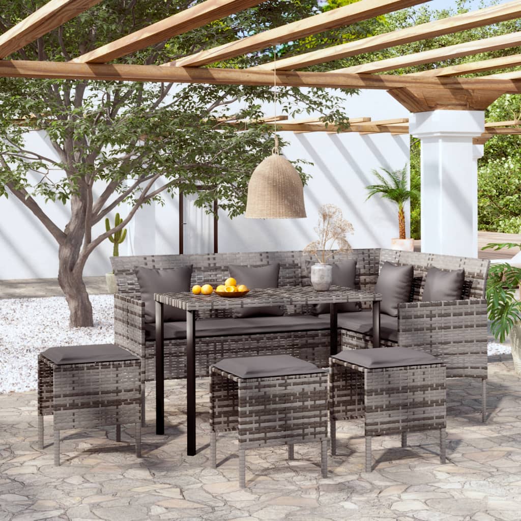 5 Piece L-Shaped Couch Sofa Set With Cushions Poly Rattan