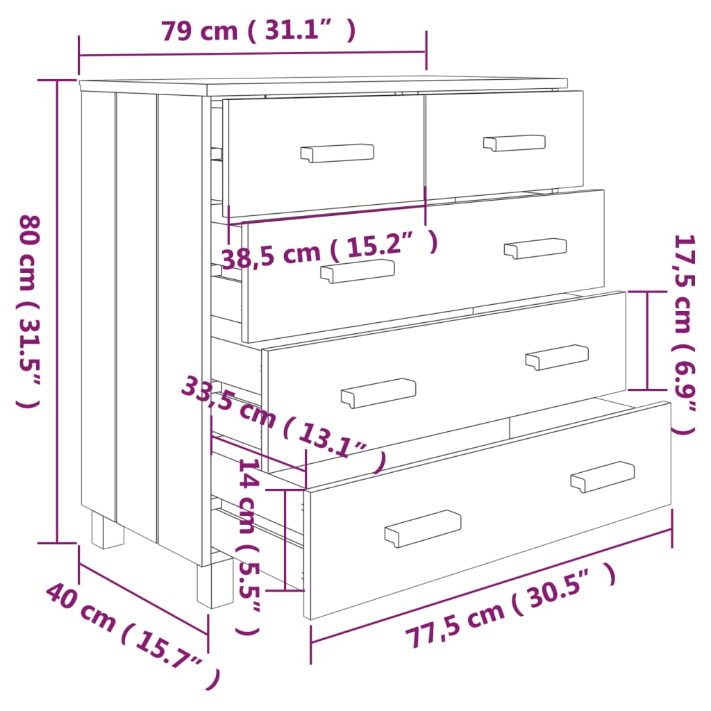 Sideboard Hamar 79X40X80 Cm Solid Wood Pine