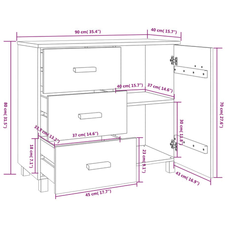Sideboard Hamar 90X40X80 Cm Solid Pinewood