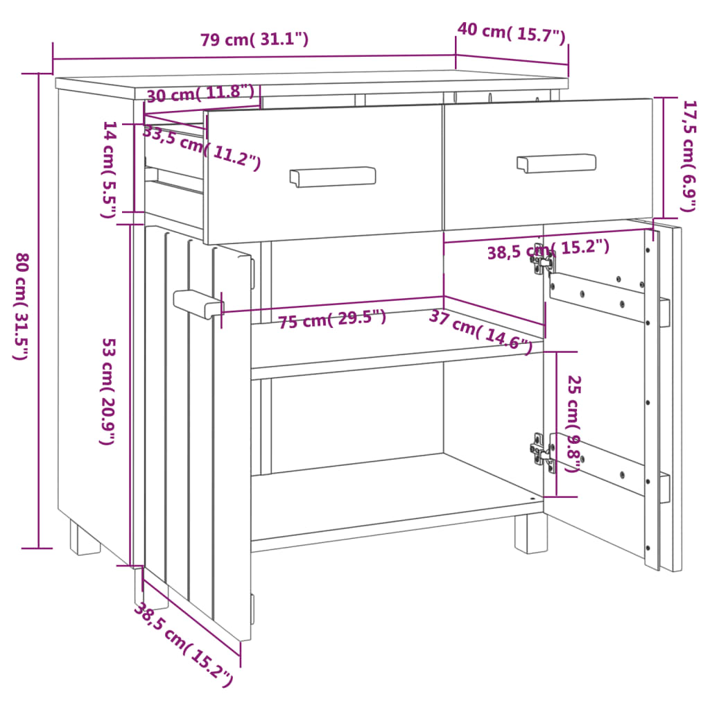 Sideboard Hamar 79X40X80 Cm Solid Wood Pine