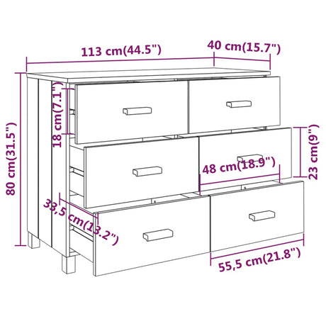 Sideboard Hamar 113X40X80 Cm Solid Wood Pine