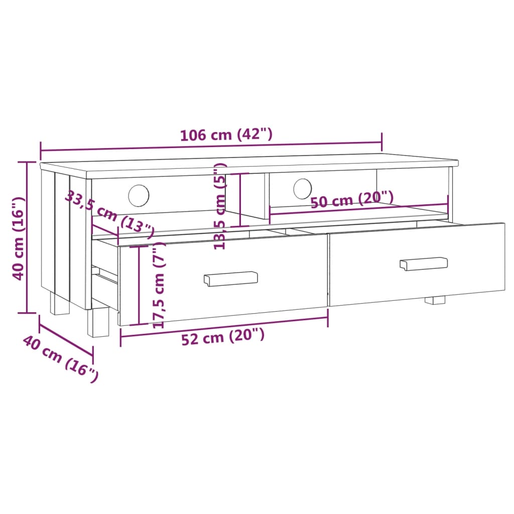 Tv Cabinet Hamar 106X40X40 Cm Solid Wood Pine