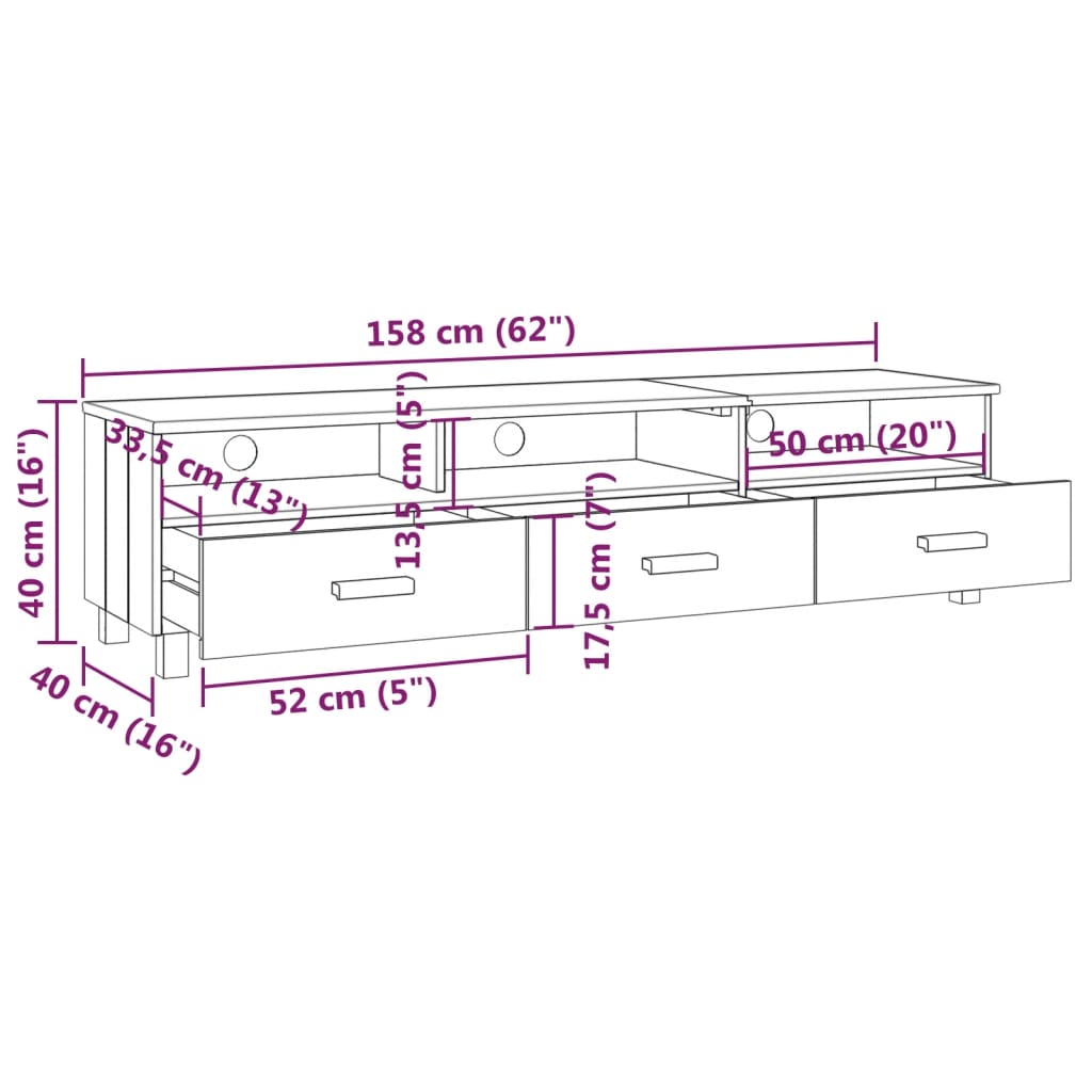 Tv Cabinet Hamar 158X40X40 Cm Solid Wood Pine