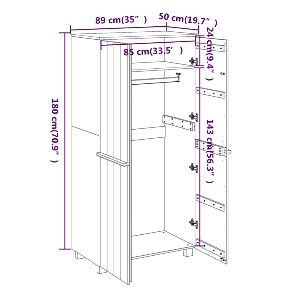 Wardrobe Hamar 89X50X180 Cm Solid Wood Pine