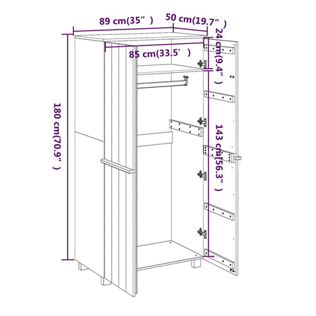 Wardrobe Hamar 89X50X180 Cm Solid Wood Pine