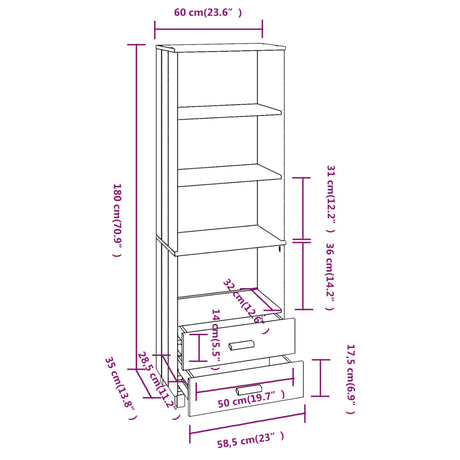 Highboard Hamar 60X35X180 Cm Solid Wood Pine