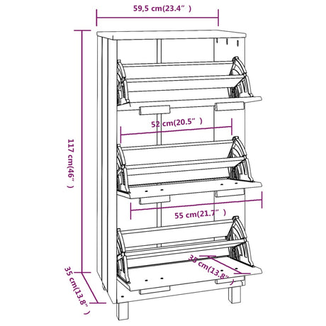 Shoe Cabinet Hamar 59.5X35X117 Cm Solid Wood Pine
