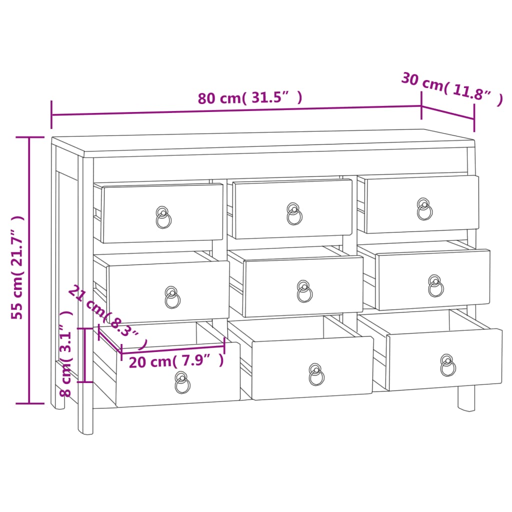 Chest Of Drawers 80X30X55 Cm Solid Wood Teak