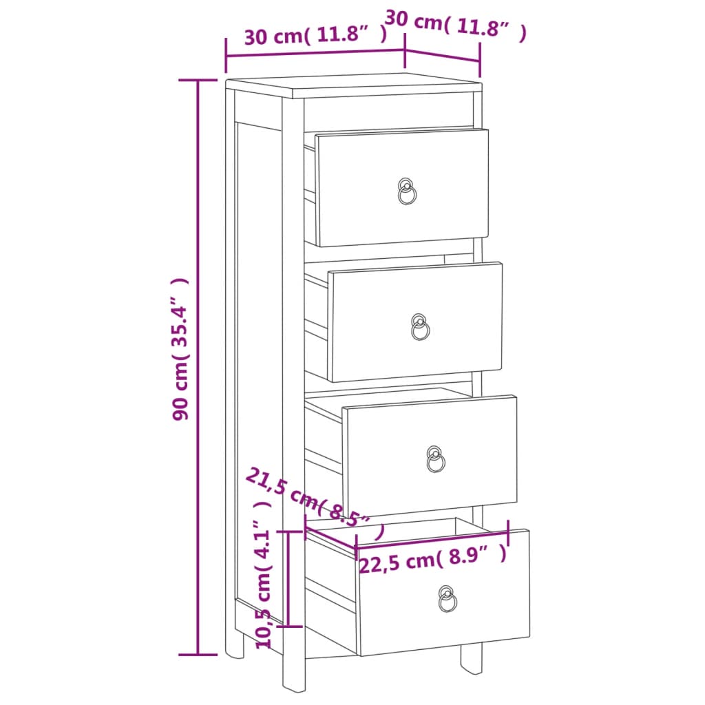 Chest Of Drawers 30X30X90 Cm Solid Wood Teak