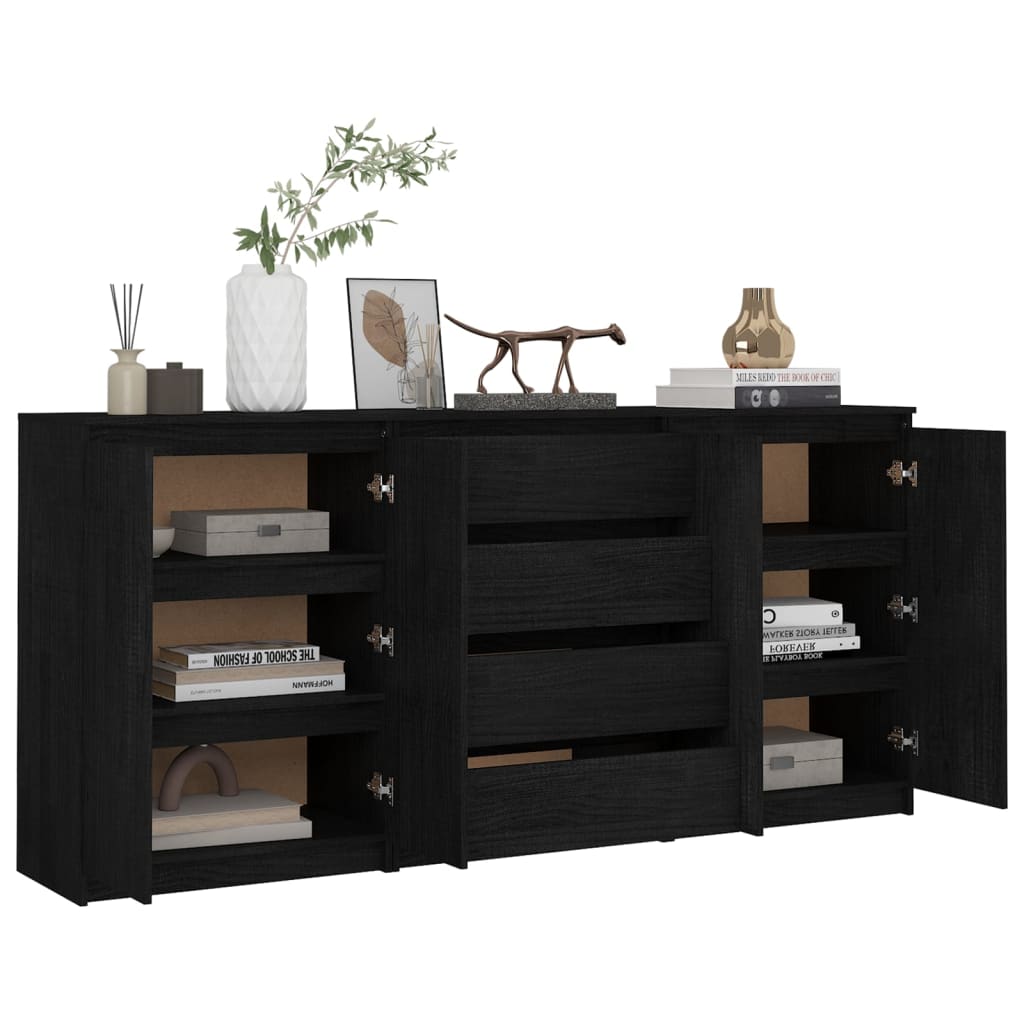Side Cabinets 3 Pcs Solid Pinewood