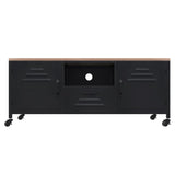 Tv Cabinet Black 110X30X43 Cm Iron And Solid Wood Fir