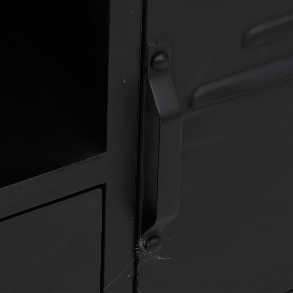 Tv Cabinet Black 110X30X43 Cm Iron And Solid Wood Fir