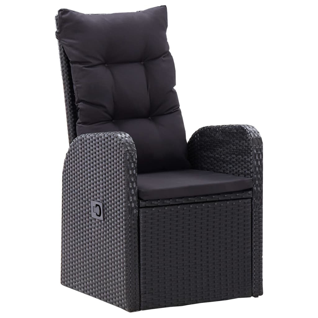 7 Piece Garden Dining Set with Cushions Black Poly Rattan