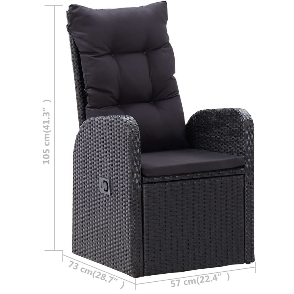 7 Piece Garden Dining Set with Cushions Black Poly Rattan