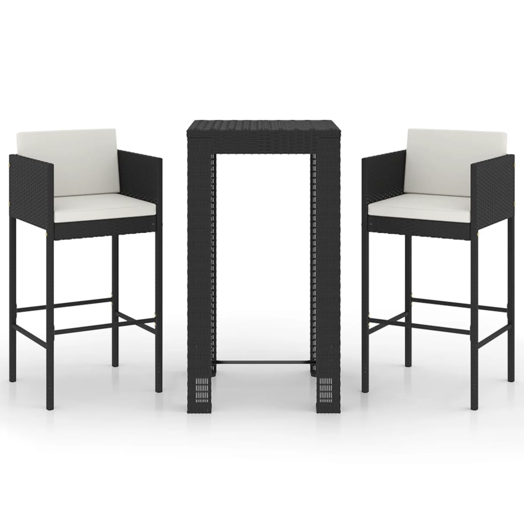 3 Piece Garden Bar Set With Cushions Poly Rattan