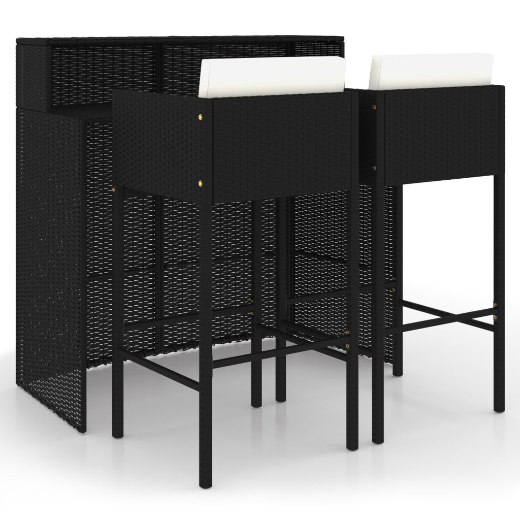 3 Piece Garden Bar Set With Cushions Poly Rattan