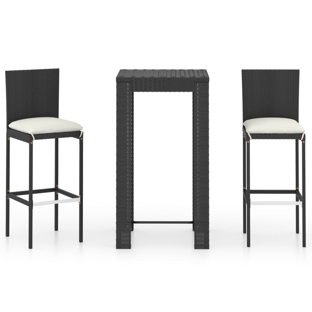 3 Piece Garden Bar Set With Cushions Poly Rattan