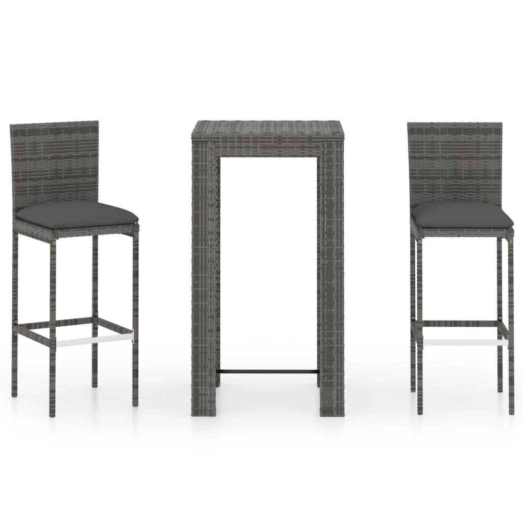 3 Piece Garden Bar Set With Cushions Poly Rattan