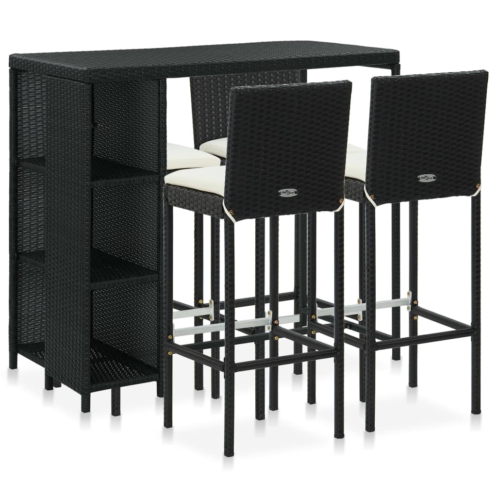 5 Piece Garden Bar Set With Cushions Poly Rattan
