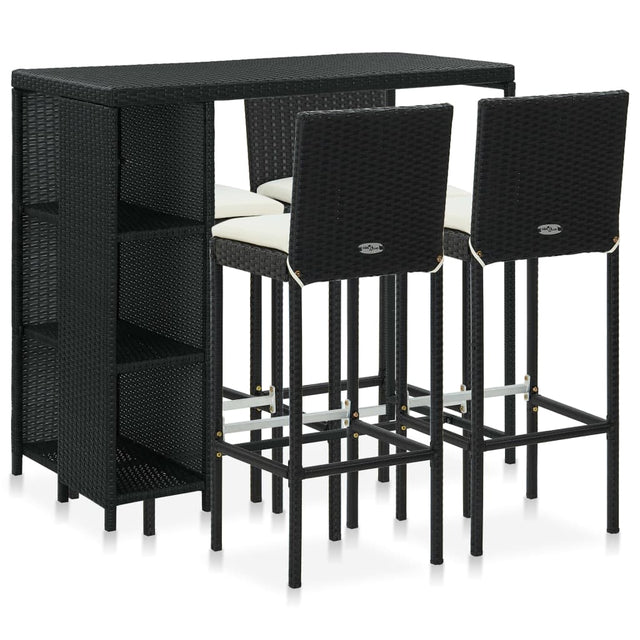 5 Piece Garden Bar Set With Cushions Poly Rattan