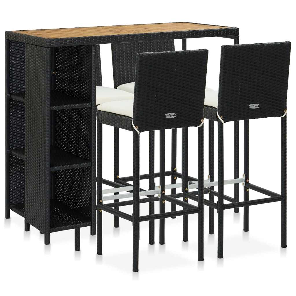 5 Piece Garden Bar Set With Cushions Poly Rattan