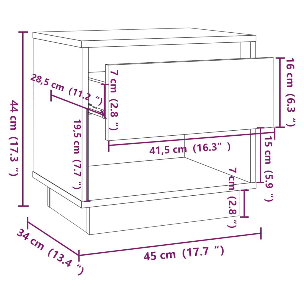 Bedside Cabinet 45X34X44 Cm Engineered Wood