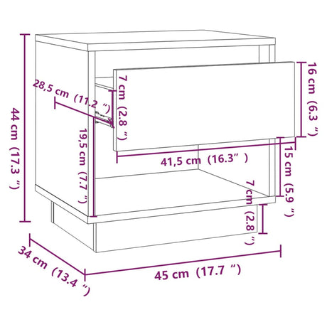 Bedside Cabinet 45X34X44 Cm Engineered Wood