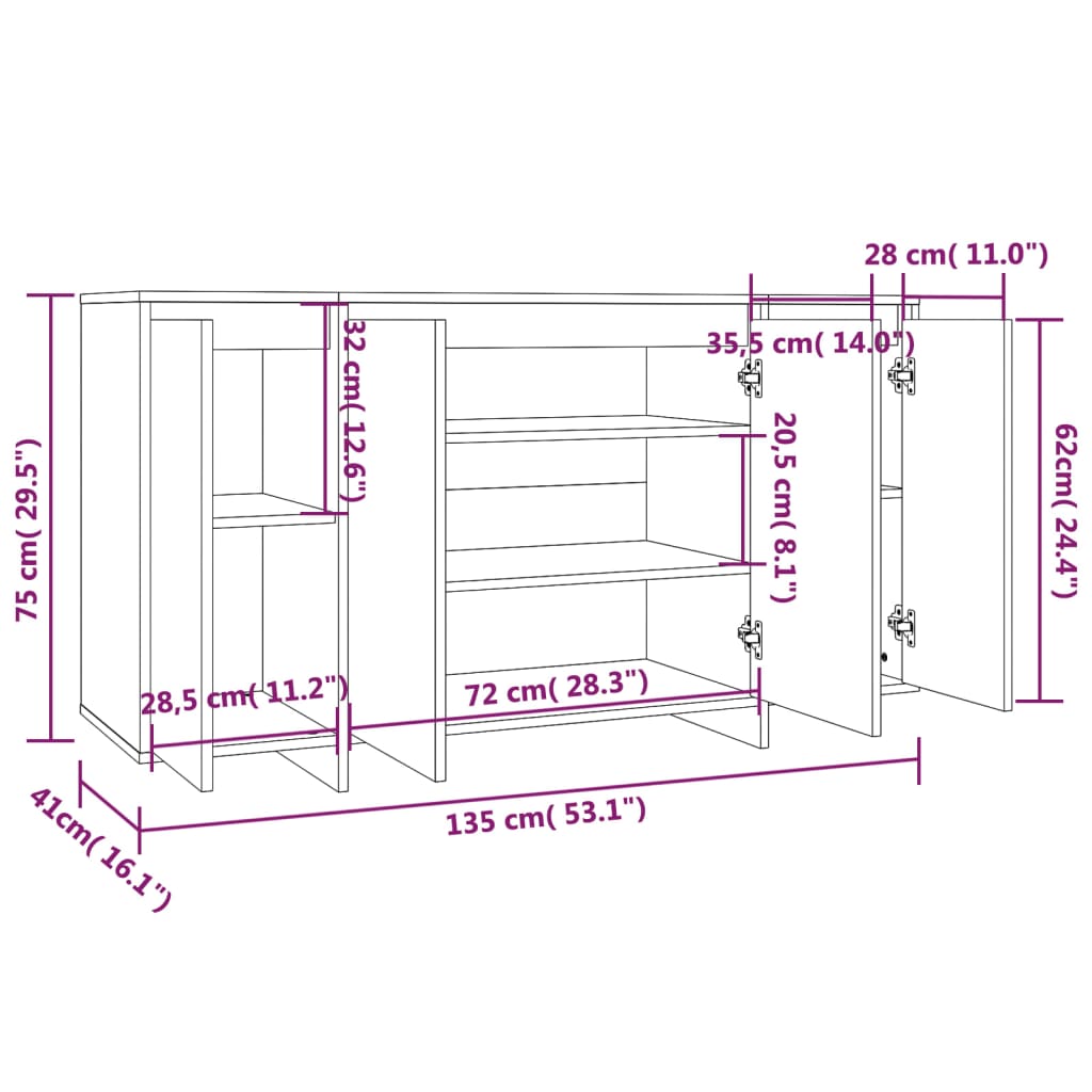 Sideboard 135X41X75 Cm Engineered Wood