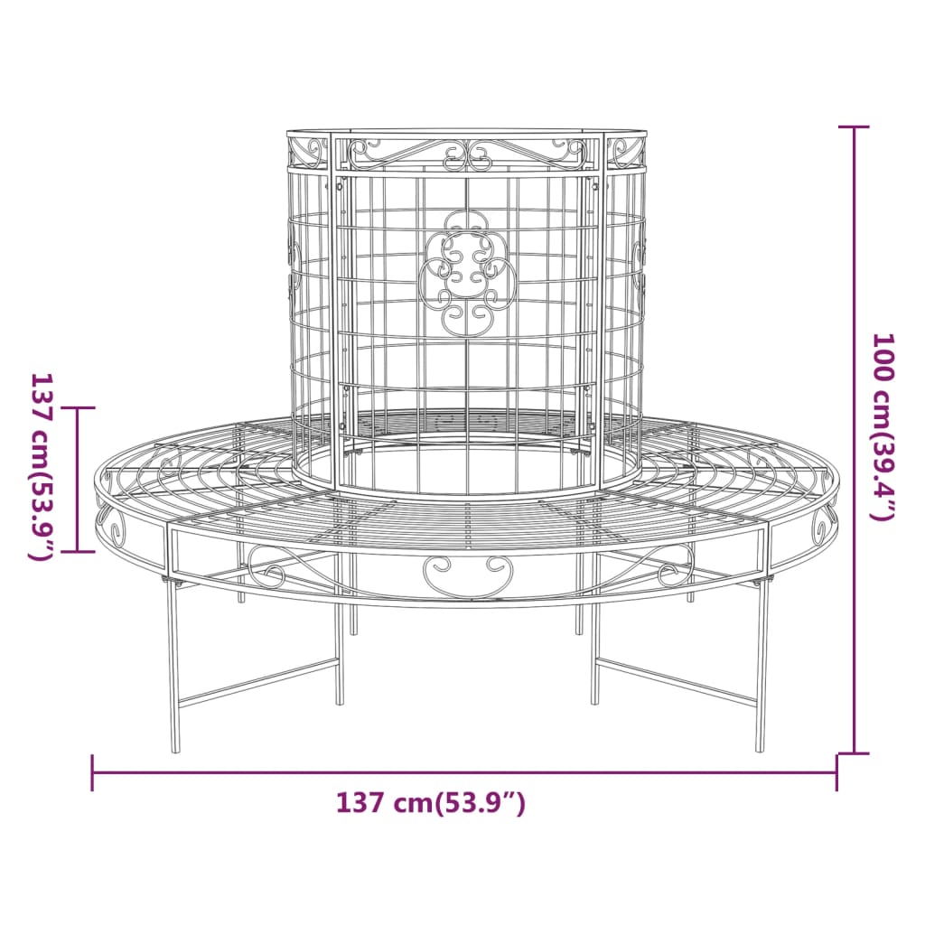 Round Tree Bench Ø137 Cm Black Steel