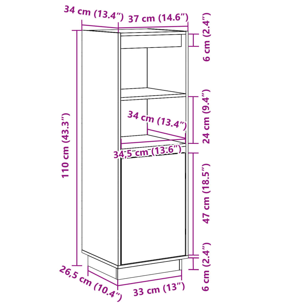 Highboard 37X34X110 Cm Solid Wood Pine