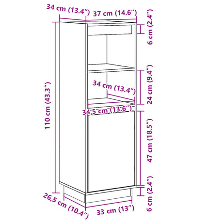 Highboard 37X34X110 Cm Solid Wood Pine