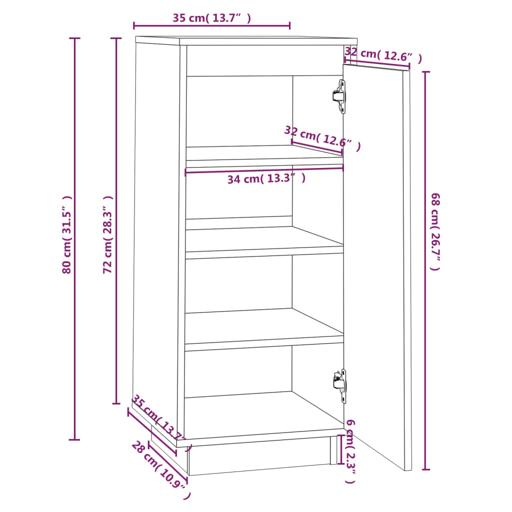Shoe Cabinet 35X35X80 Cm Solid Wood Pine