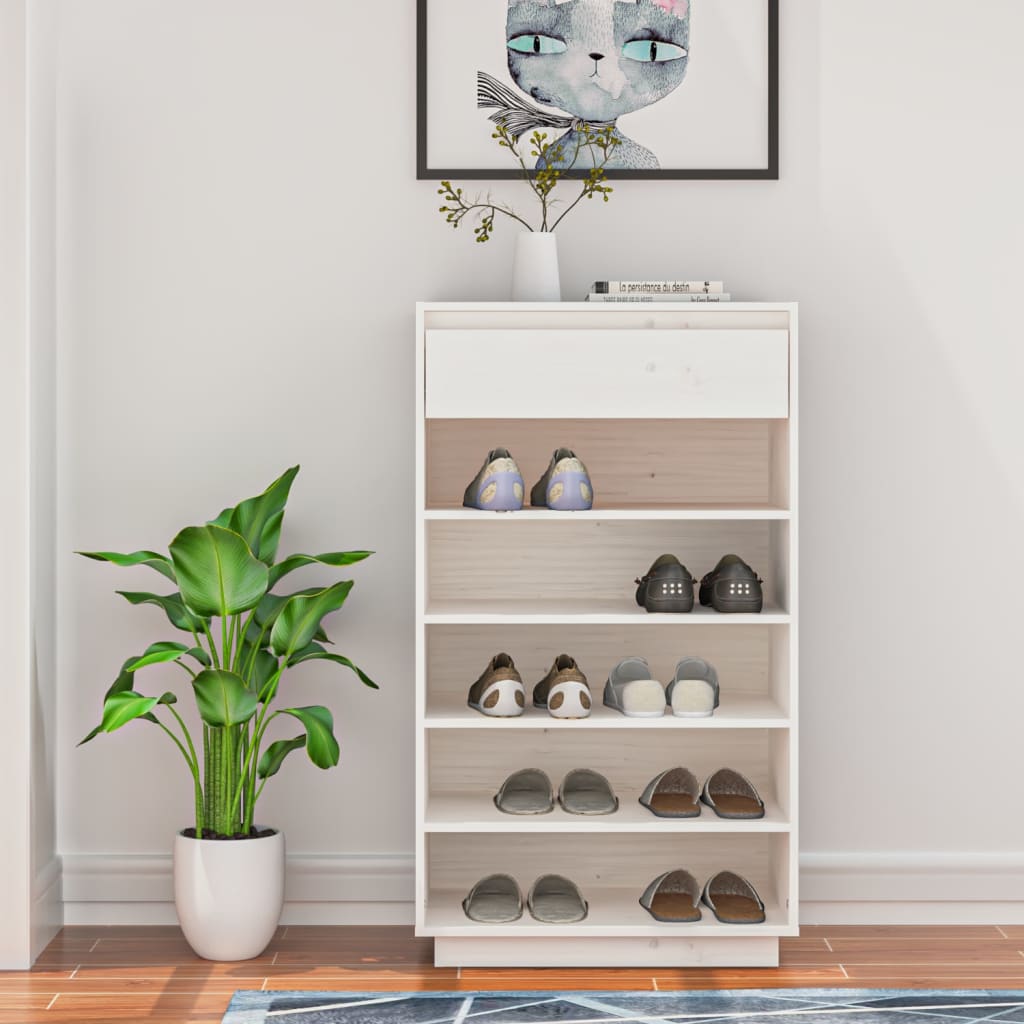 Shoe Cabinet 60X34X105 Cm Solid Wood Pine