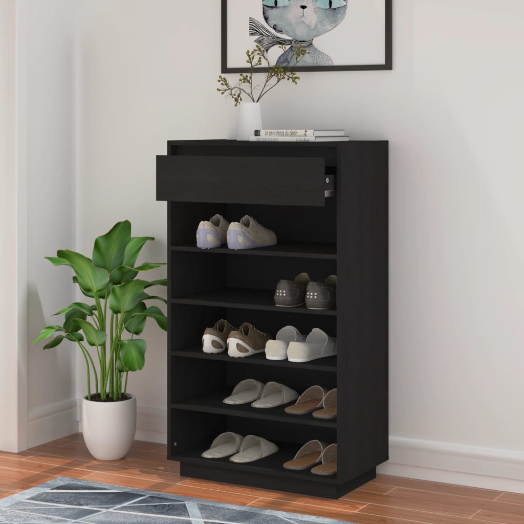 Shoe Cabinet 60X34X105 Cm Solid Wood Pine