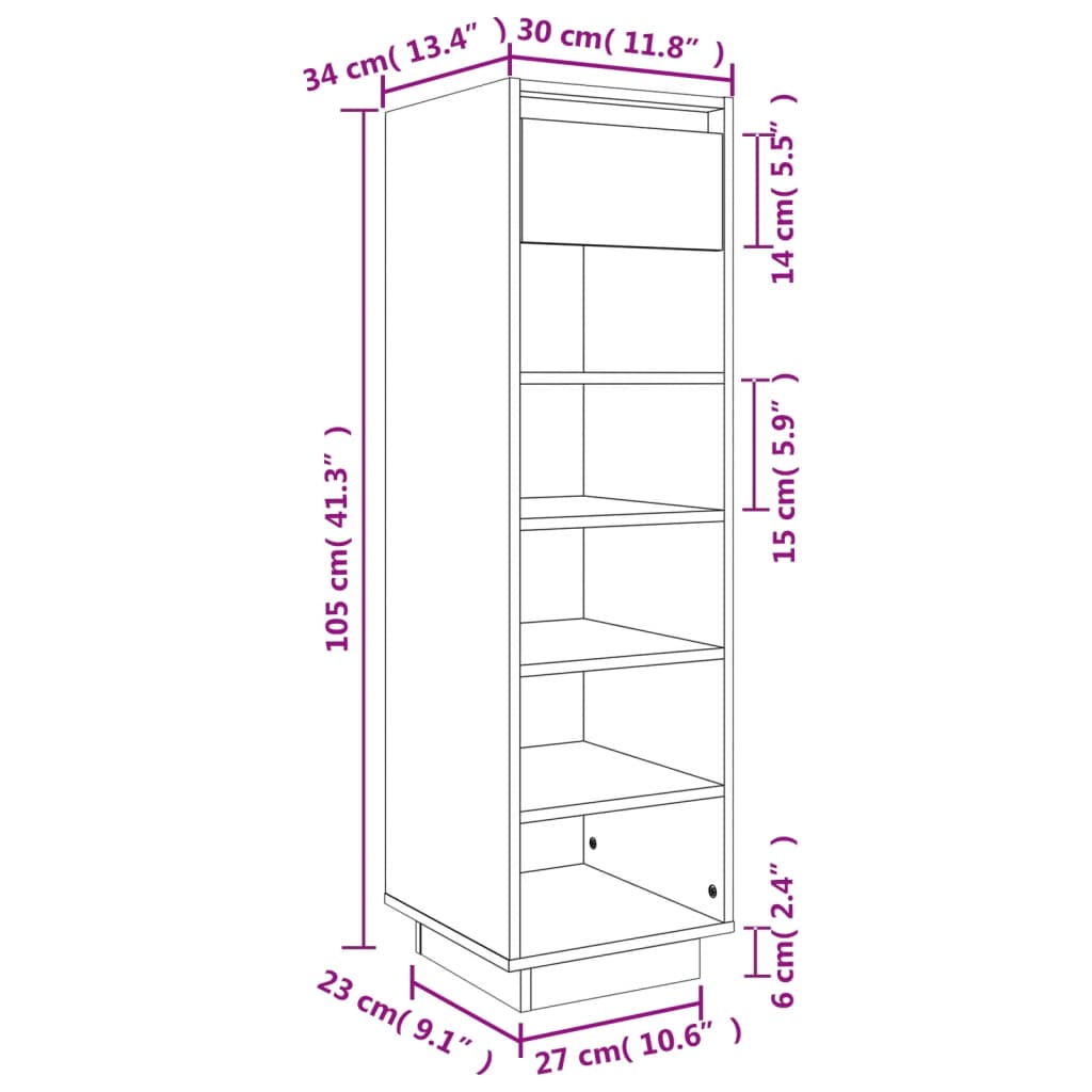 Shoe Cabinet 30X34X105 Cm Solid Wood Pine
