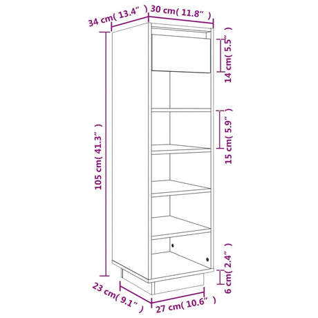 Shoe Cabinet 30X34X105 Cm Solid Wood Pine